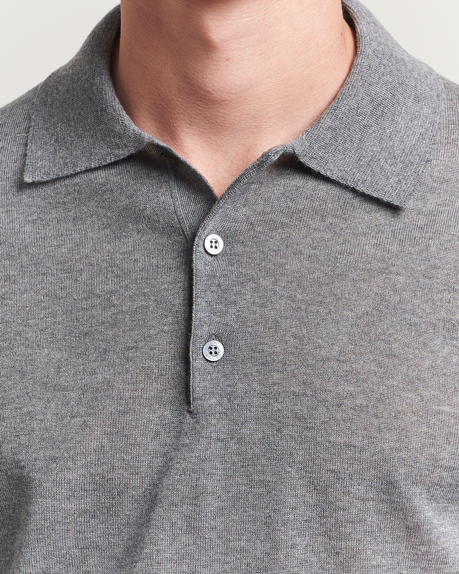 Men | Sweaters & Knitwear | Canali | Merino Wool Long Sleeve Polo Light Grey