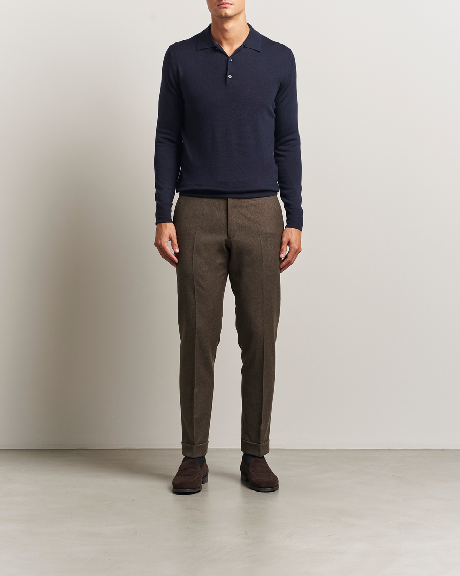 Men | Sweaters & Knitwear | Canali | Merino Wool Long Sleeve Polo Navy