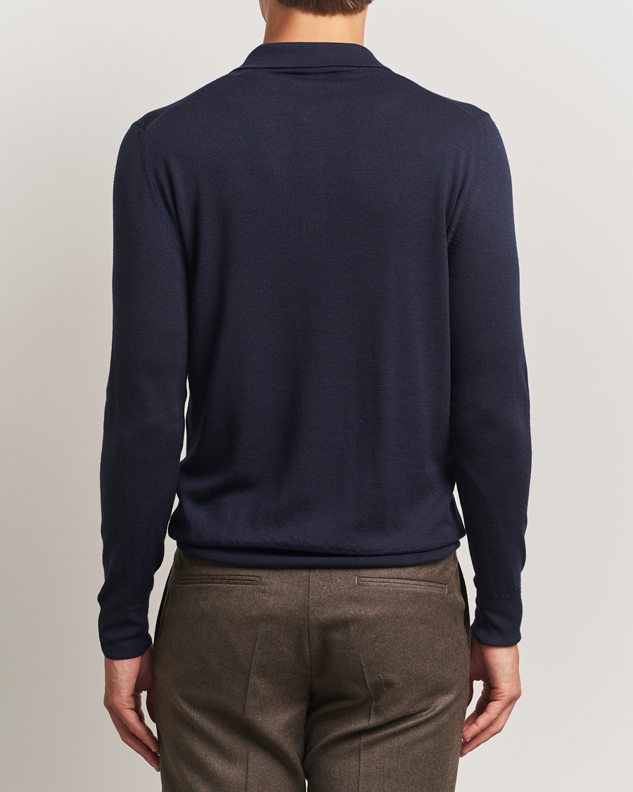 Men | Sweaters & Knitwear | Canali | Merino Wool Long Sleeve Polo Navy