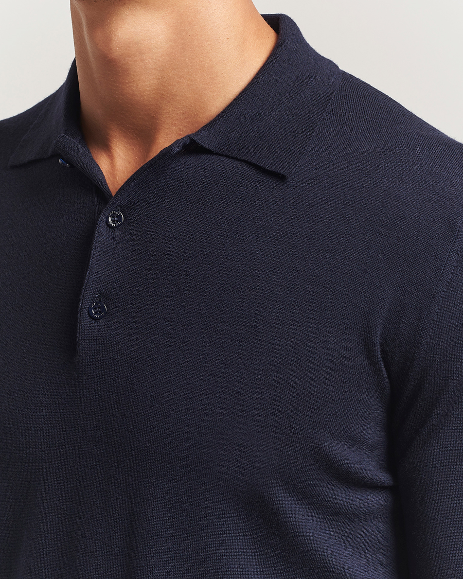 Men | Sweaters & Knitwear | Canali | Merino Wool Long Sleeve Polo Navy