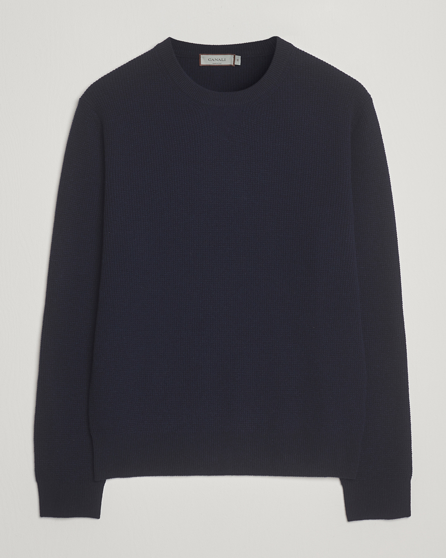 Men | Sweaters & Knitwear | Canali | Wool/Cashmere Crew Neck Navy