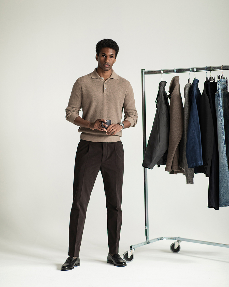 Men | Sweaters & Knitwear | Canali | Wool/Cashmere Long Sleeve Polo Brown