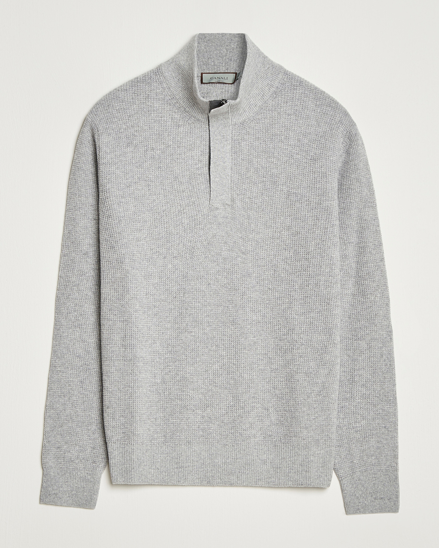 Men | Sweaters & Knitwear | Canali | Wool/Cashmere Half Zip Light Grey