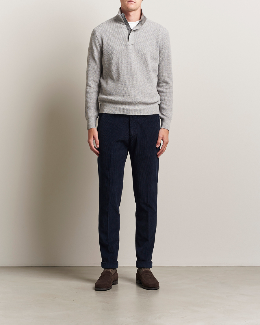 Men | Sweaters & Knitwear | Canali | Wool/Cashmere Half Zip Light Grey