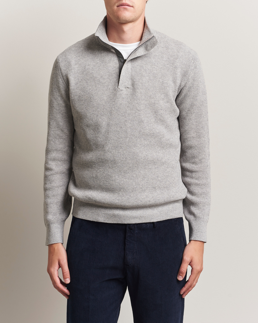 Men | Sweaters & Knitwear | Canali | Wool/Cashmere Half Zip Light Grey