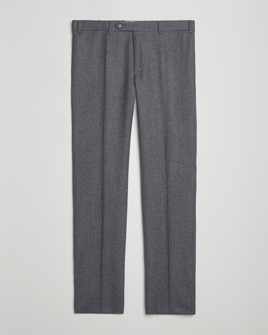 Men | Trousers | Canali | Slim Fit Flannel Trousers Grey Melange