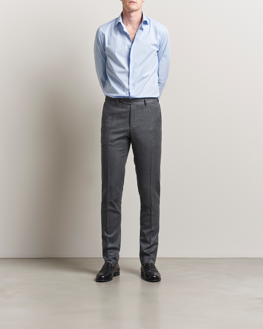 Men | Trousers | Canali | Slim Fit Flannel Trousers Grey Melange