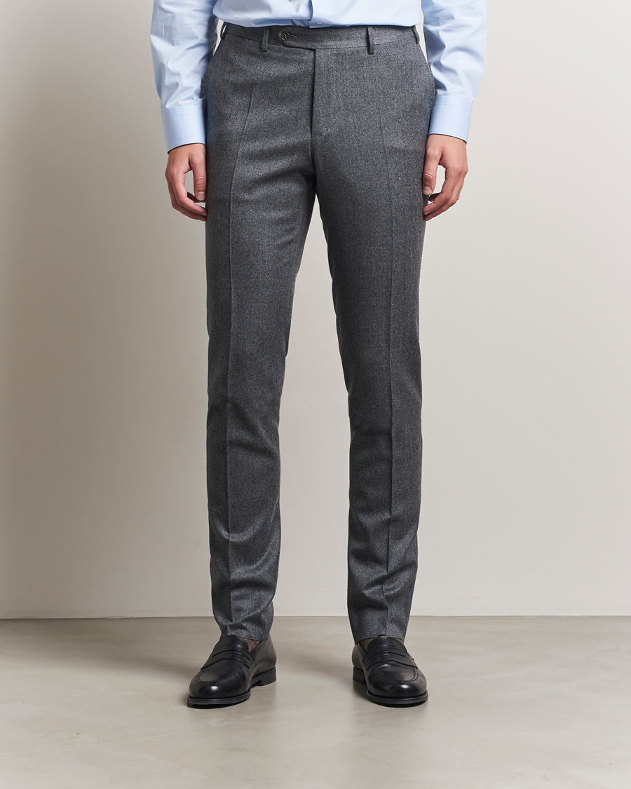 Men | Trousers | Canali | Slim Fit Flannel Trousers Grey Melange