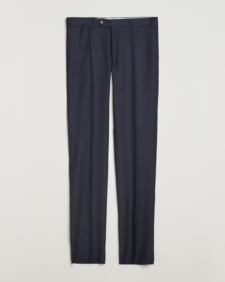 Men | Trousers | Canali | Slim Fit Flannel Trousers Navy