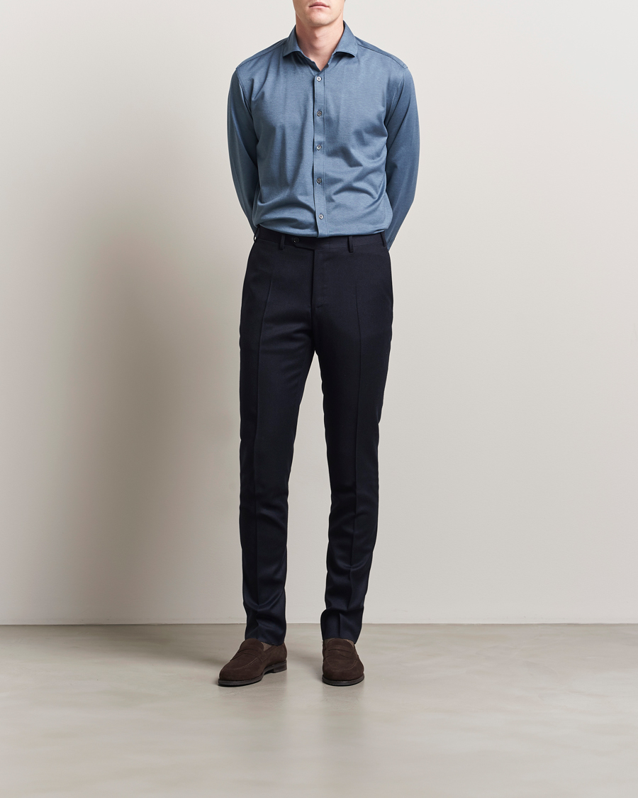 Men | Trousers | Canali | Slim Fit Flannel Trousers Navy