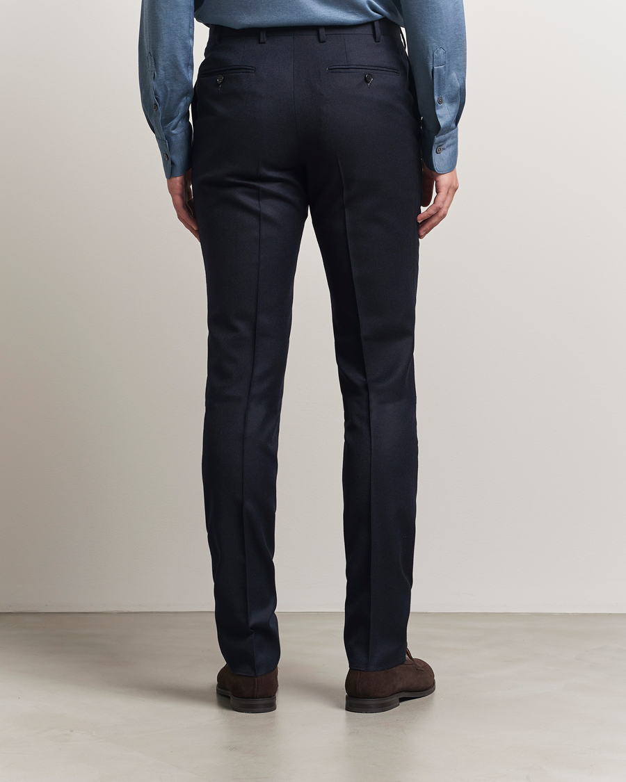 Men | Trousers | Canali | Slim Fit Flannel Trousers Navy