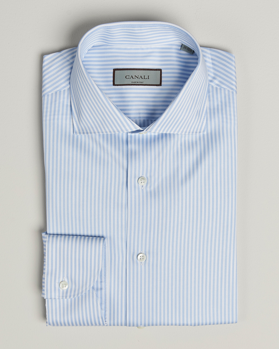 Men | Shirts | Canali | Slim Fit Cotton Shirt Light Blue Stripe
