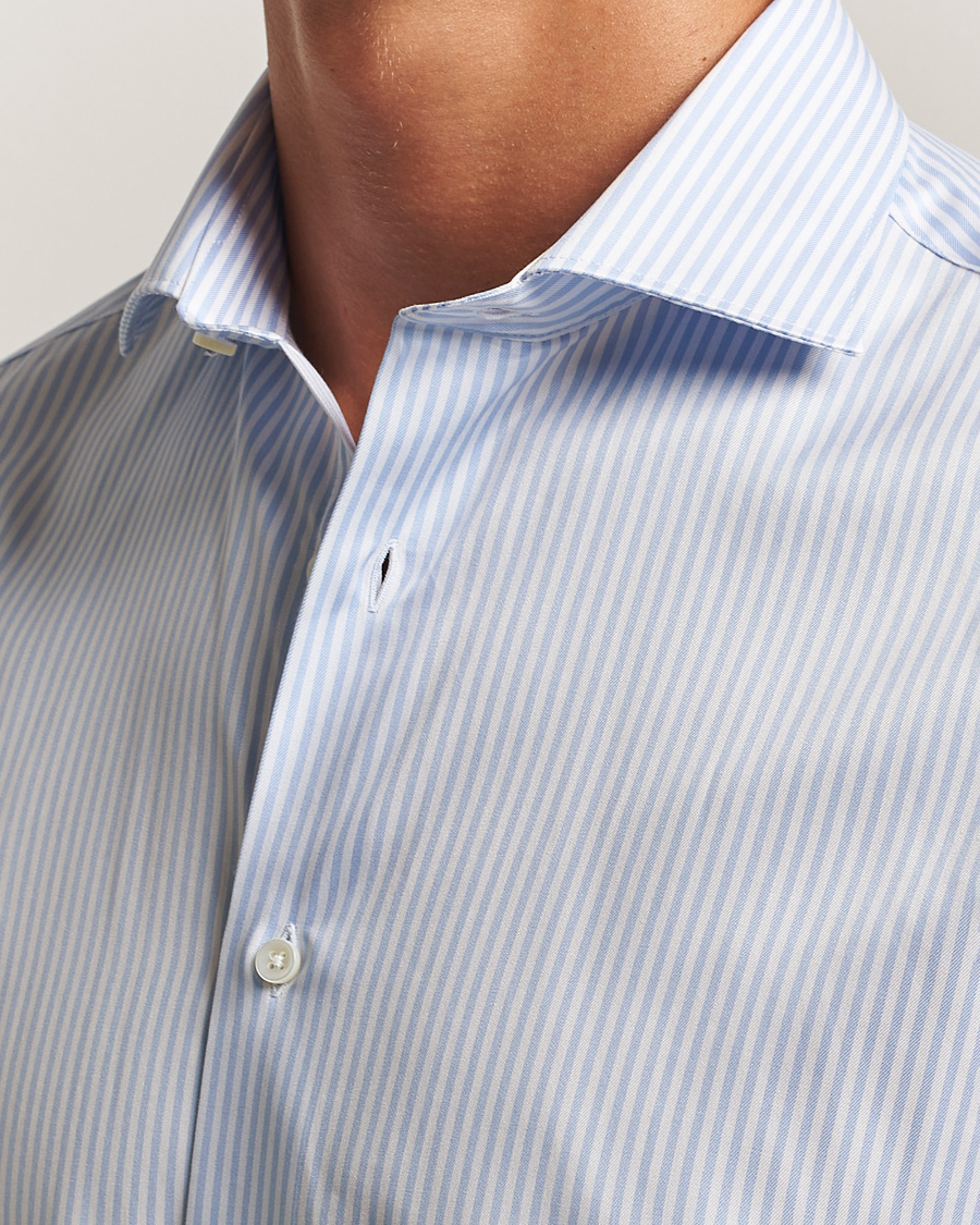 Men | Shirts | Canali | Slim Fit Cotton Shirt Light Blue Stripe