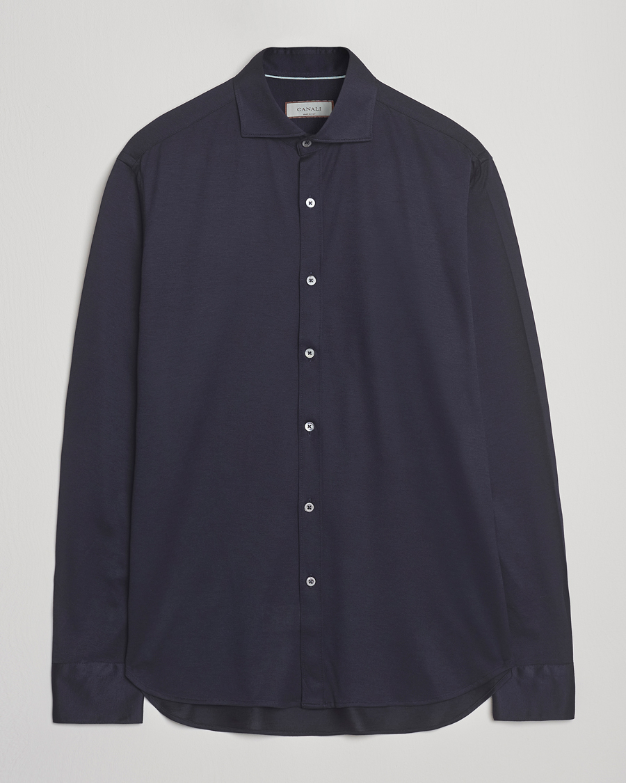 Men | Shirts | Canali | Jersey Piquet Shirt Navy