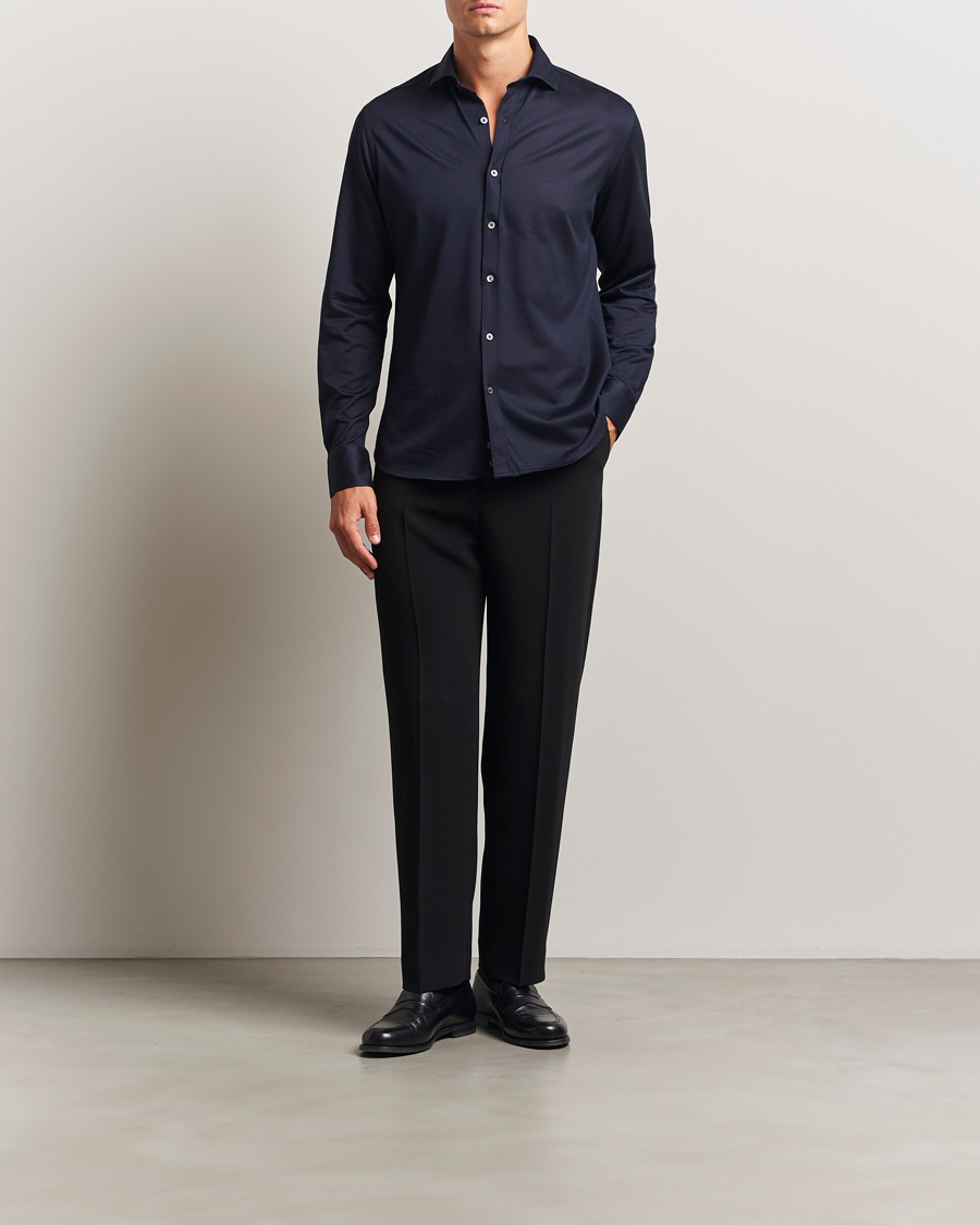 Men | Shirts | Canali | Jersey Piquet Shirt Navy