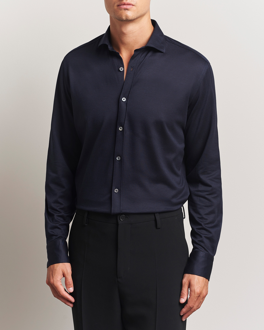Men | Shirts | Canali | Jersey Piquet Shirt Navy