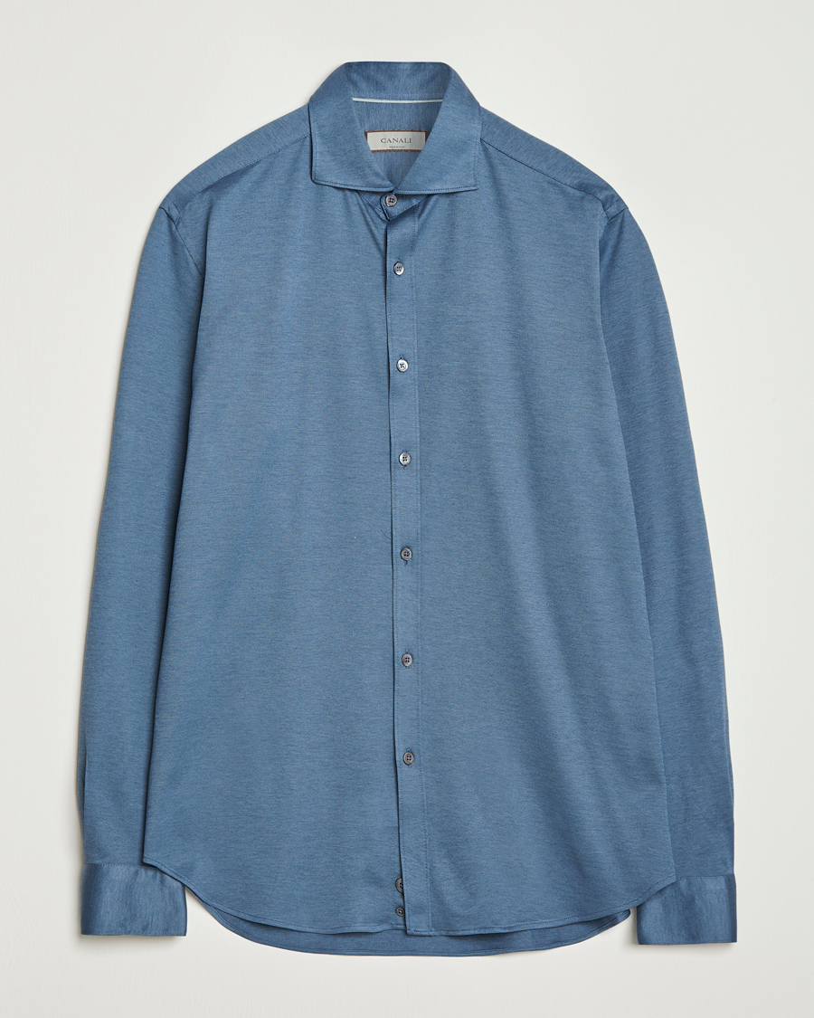 Men | Shirts | Canali | Jersey Piquet Shirt Blue