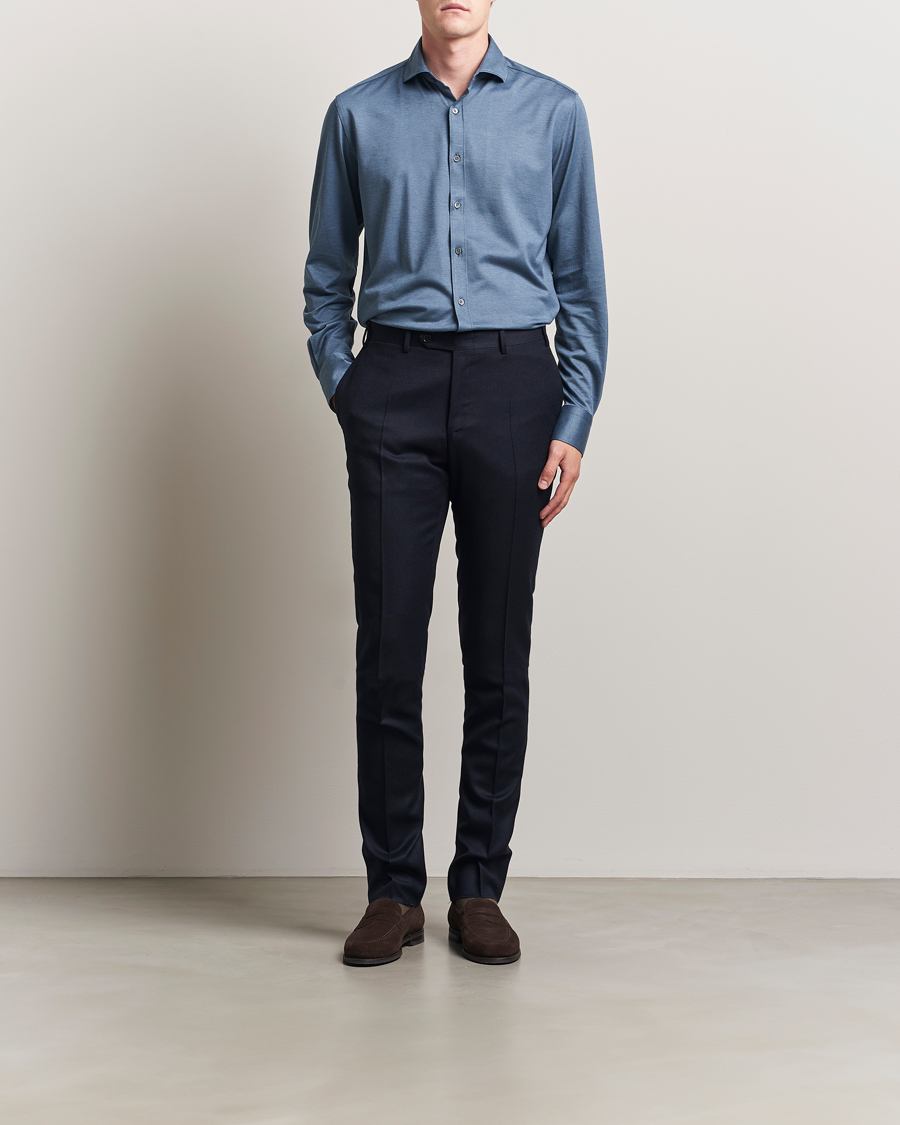 Men | Shirts | Canali | Jersey Piquet Shirt Blue