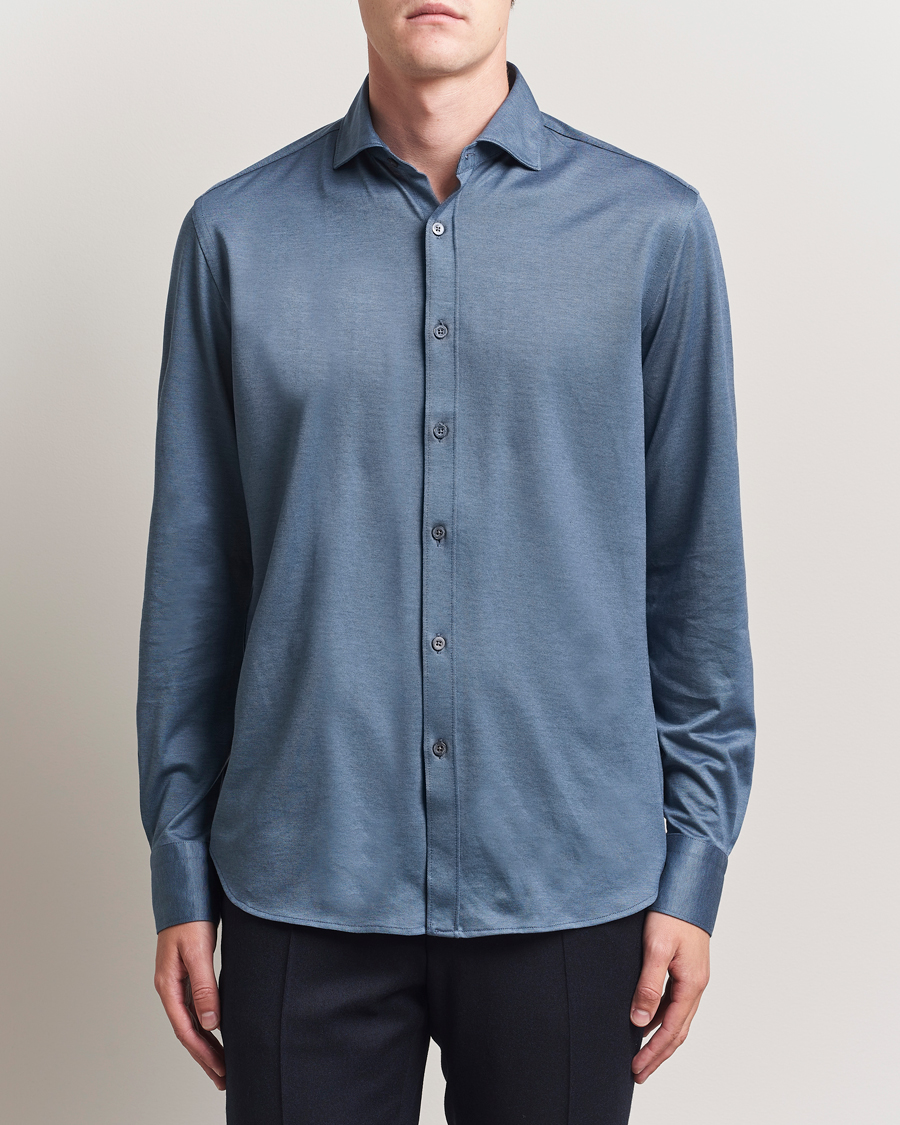Men | Shirts | Canali | Jersey Piquet Shirt Blue