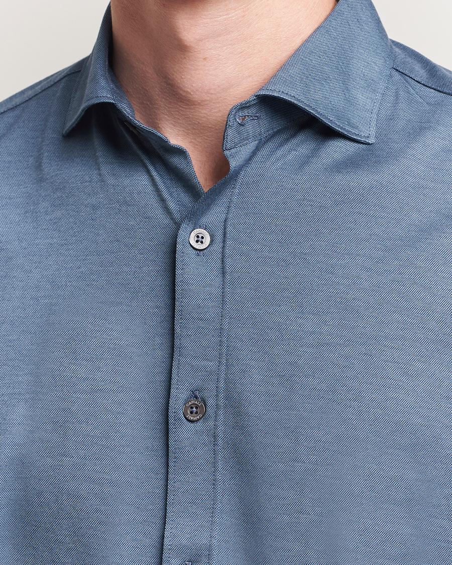 Men | Shirts | Canali | Jersey Piquet Shirt Blue