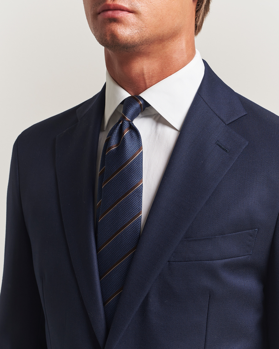Men | Ties | Canali | Regimental Stripe Silk Tie Navy/Brown