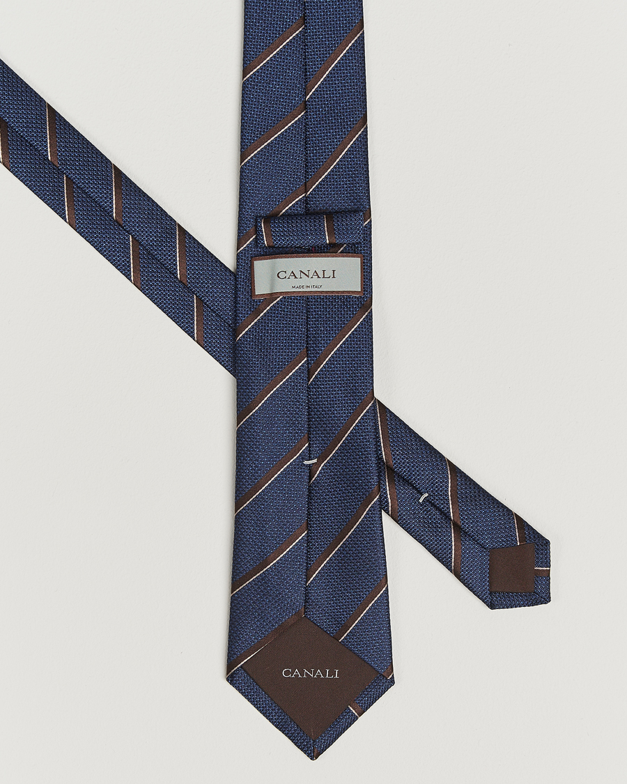 Men | Ties | Canali | Regimental Stripe Silk Tie Navy/Brown