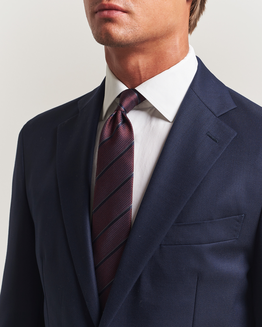 Men | Ties | Canali | Regimental Stripe Silk Tie Burgundy/Navy