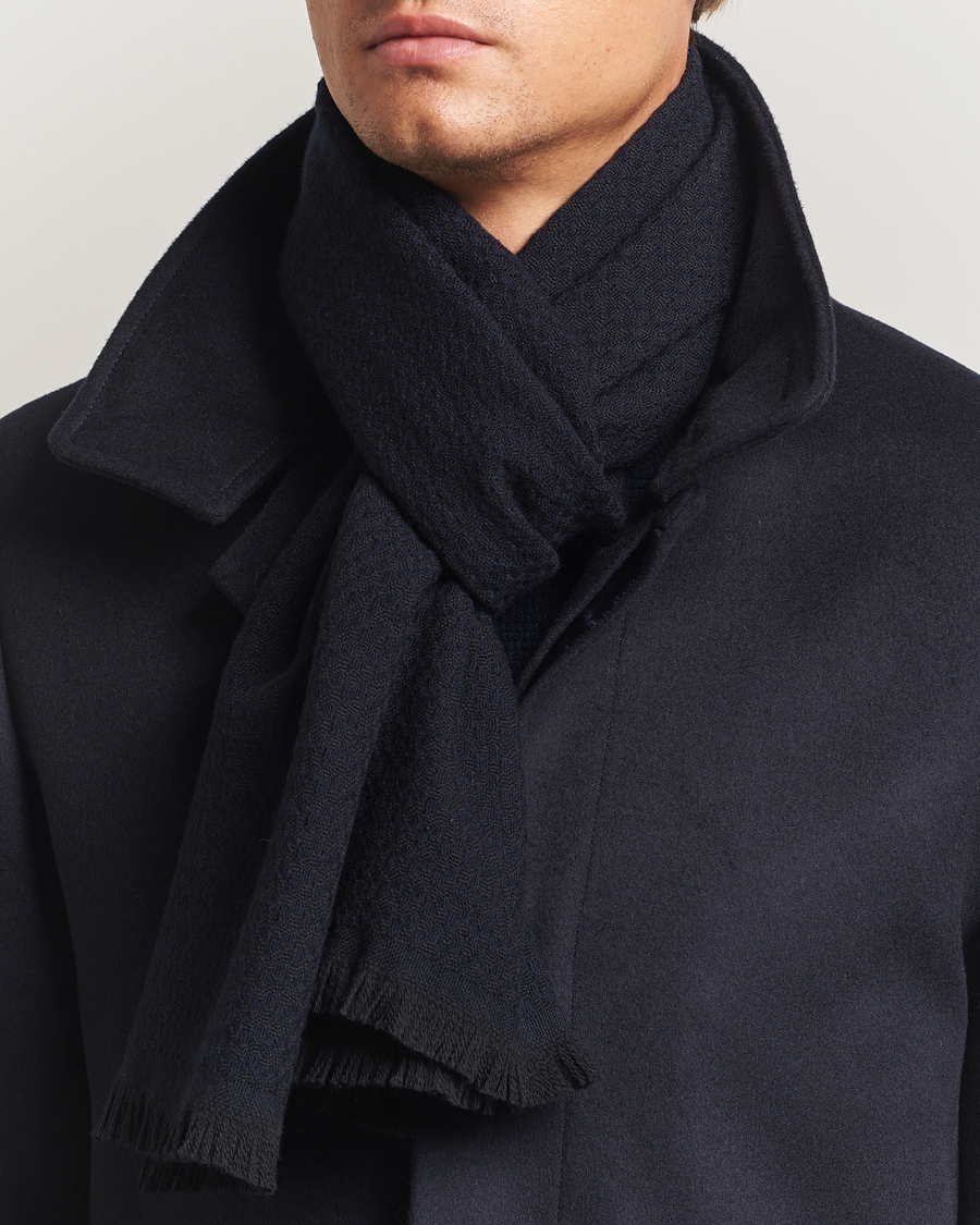 Men | Dress Scarves | Canali | Jacquard Wool Scarf Navy
