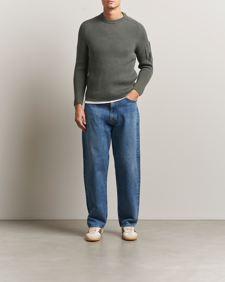 Men | Sweaters & Knitwear | C.P. Company | Full Rib Knitted Cotton Crew Neck Grey