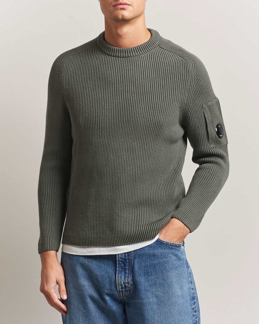 Men | Sweaters & Knitwear | C.P. Company | Full Rib Knitted Cotton Crew Neck Grey