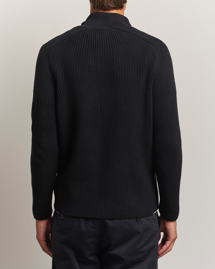 Men | Sweaters & Knitwear | C.P. Company | Full Rib Knitted Cotton Half Button Black
