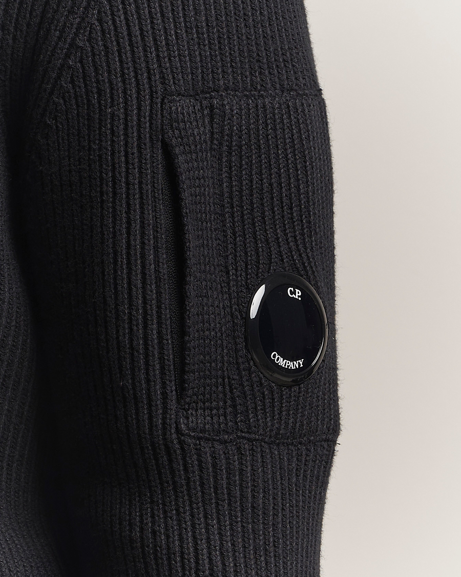 Men | Sweaters & Knitwear | C.P. Company | Full Rib Knitted Cotton Half Button Black