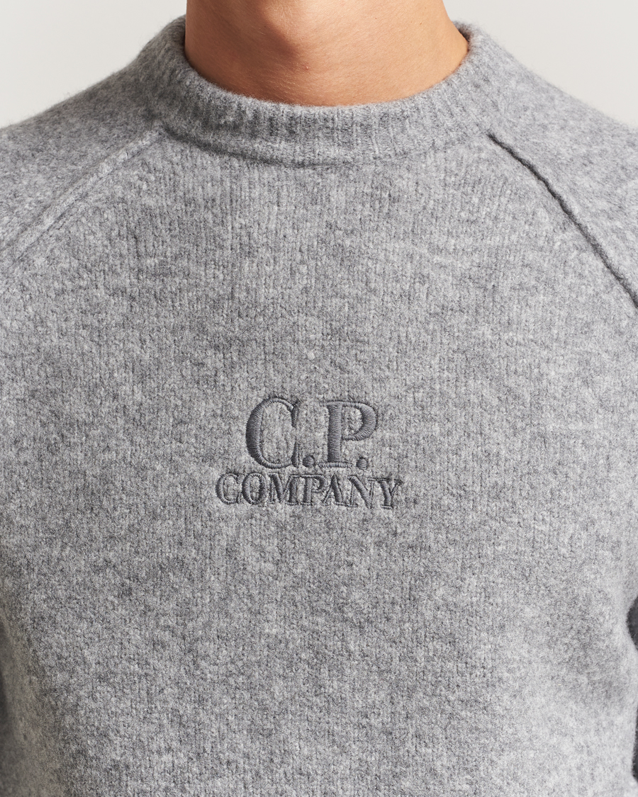 Men | Sweaters & Knitwear | C.P. Company | Extra Fine Merino Logo Crew Neck Grey