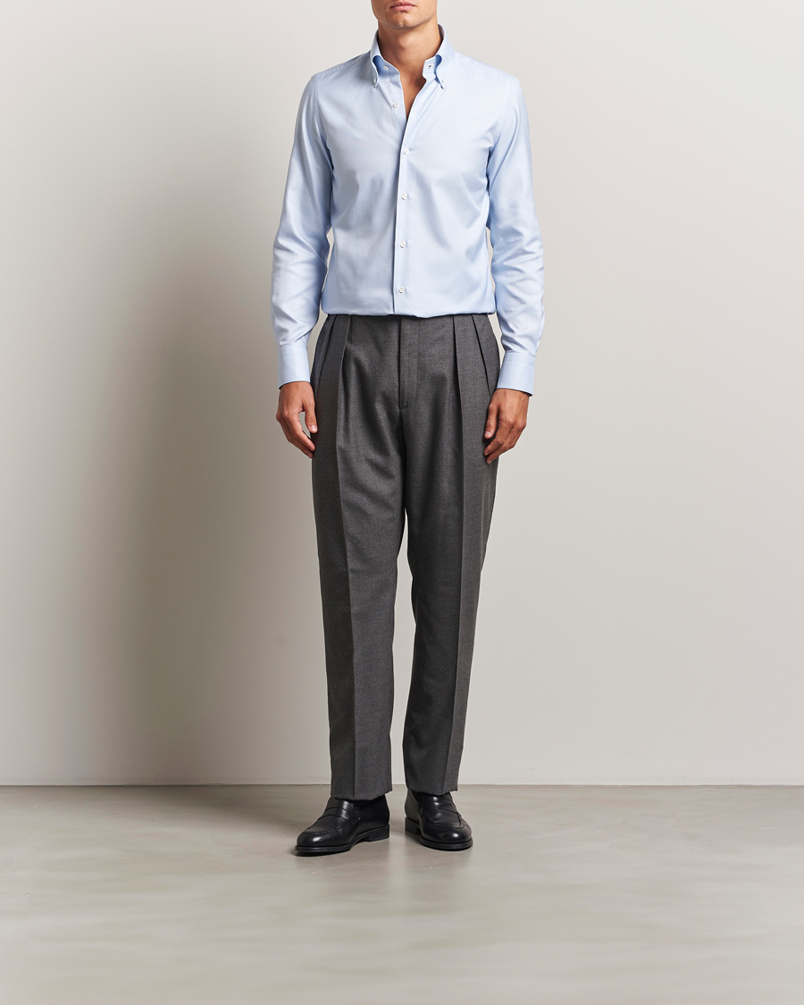 Men | Shirts | Finamore Napoli | Milano Slim Oxford Button Down Shirt Light Blue