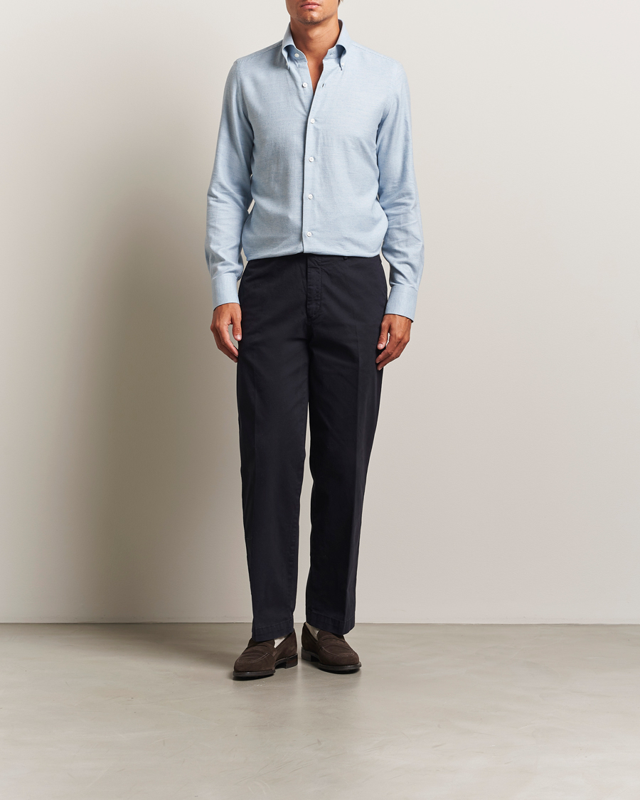 Men | Shirts | Finamore Napoli | Milano Slim Cashmere BD Shirt Light Blue