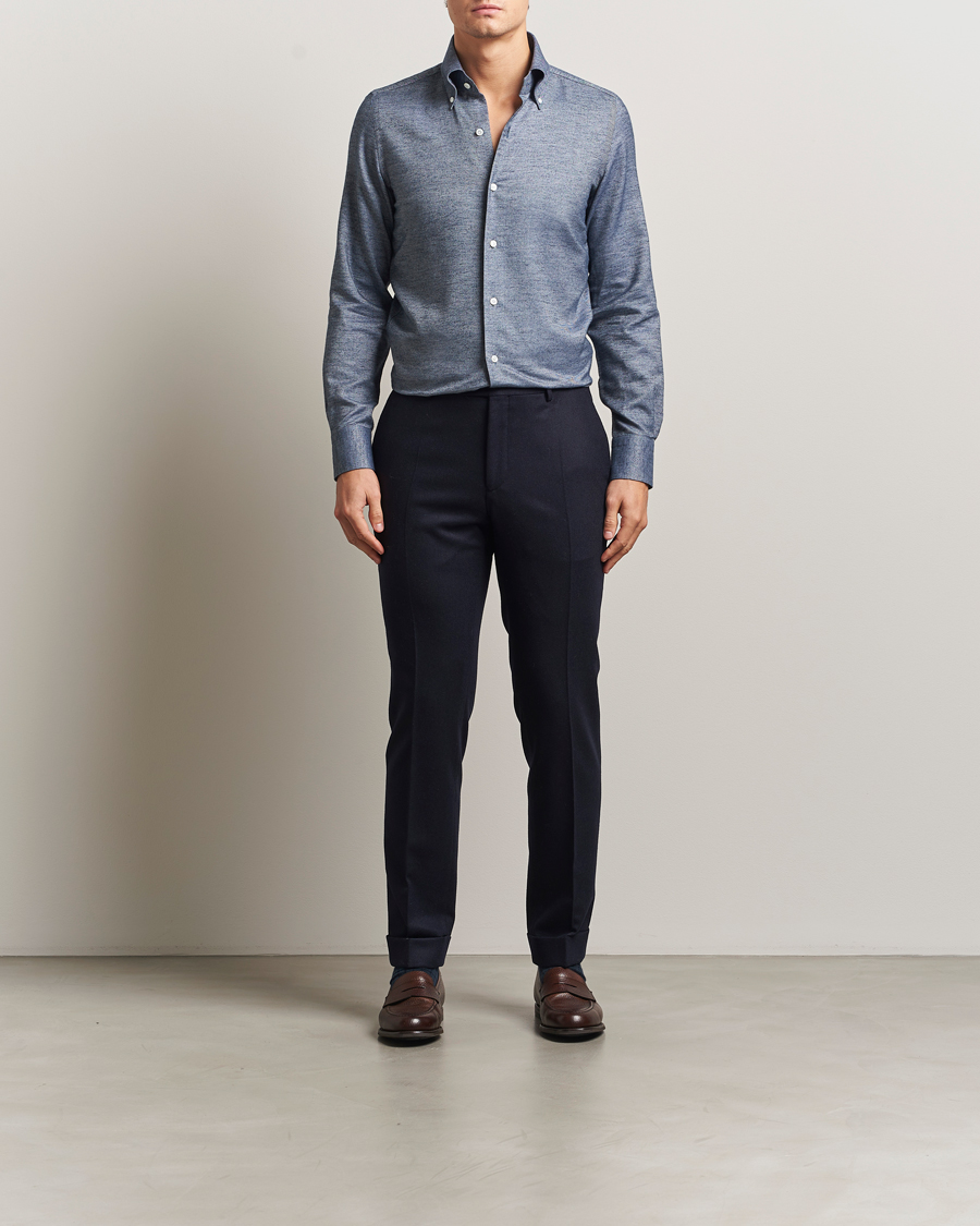 Men | Shirts | Finamore Napoli | Milano Slim Cashmere BD Shirt Dark Blue