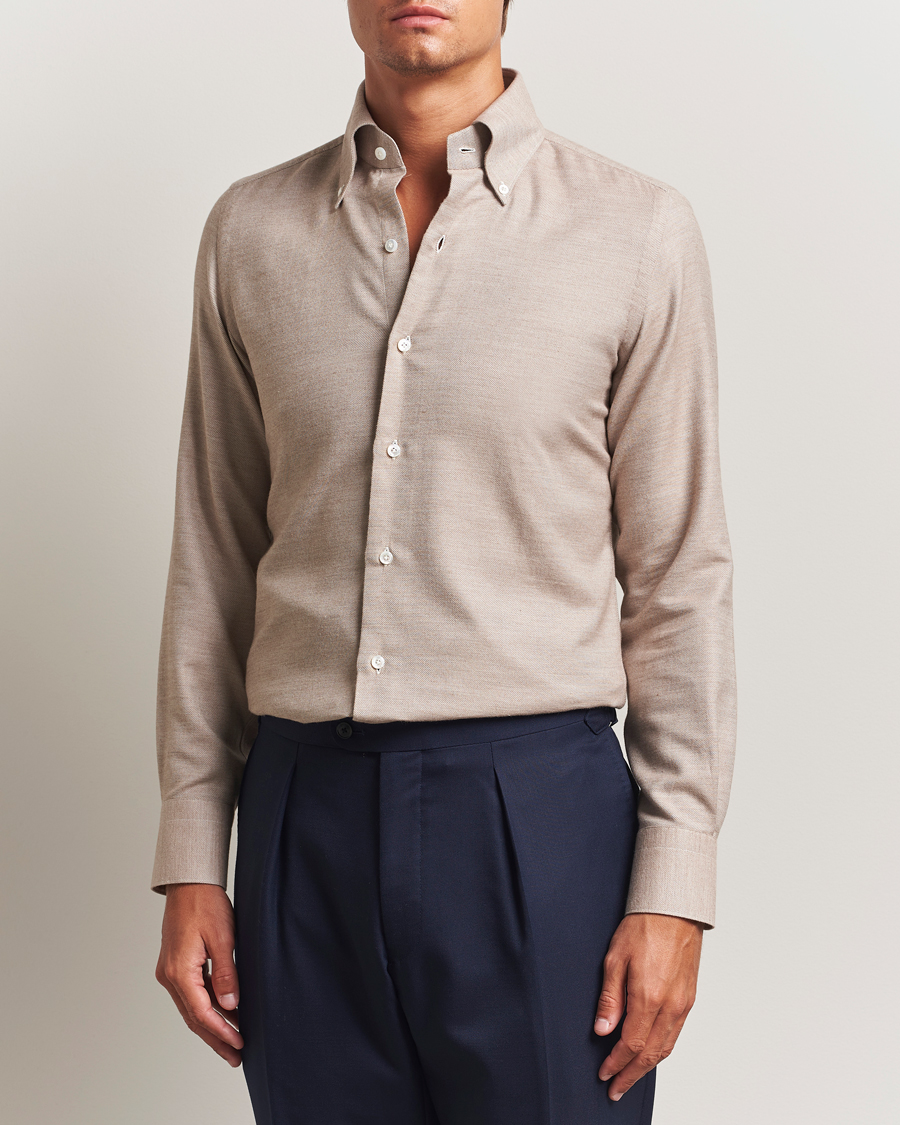 Men | Shirts | Finamore Napoli | Milano Slim Cashmere BD Shirt Beige