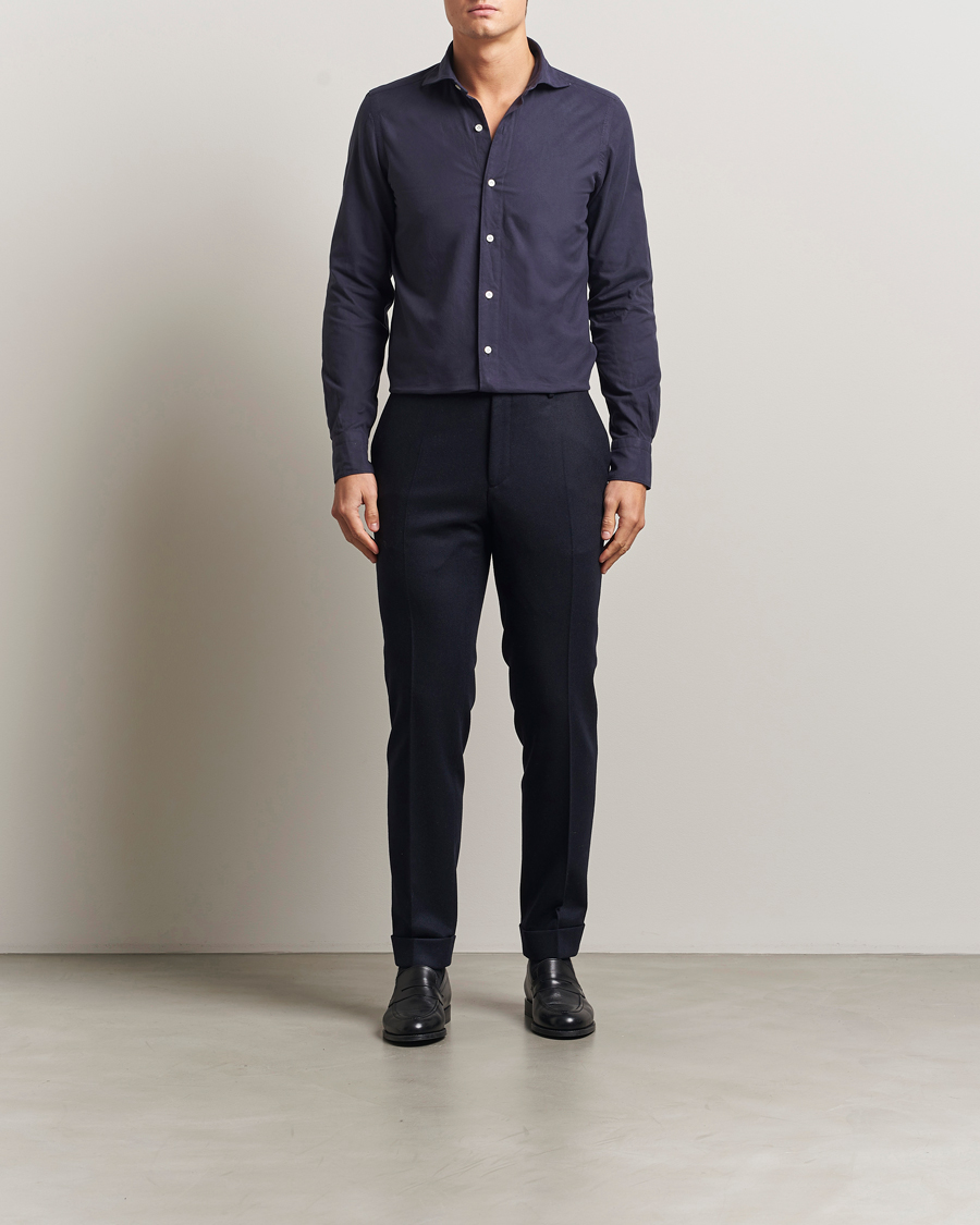 Men | Shirts | Finamore Napoli | Gaeta Flannel Sport Shirt Navy