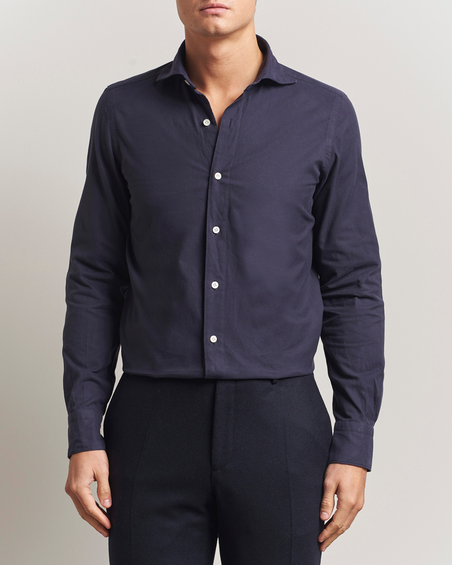 Men | Shirts | Finamore Napoli | Gaeta Flannel Sport Shirt Navy