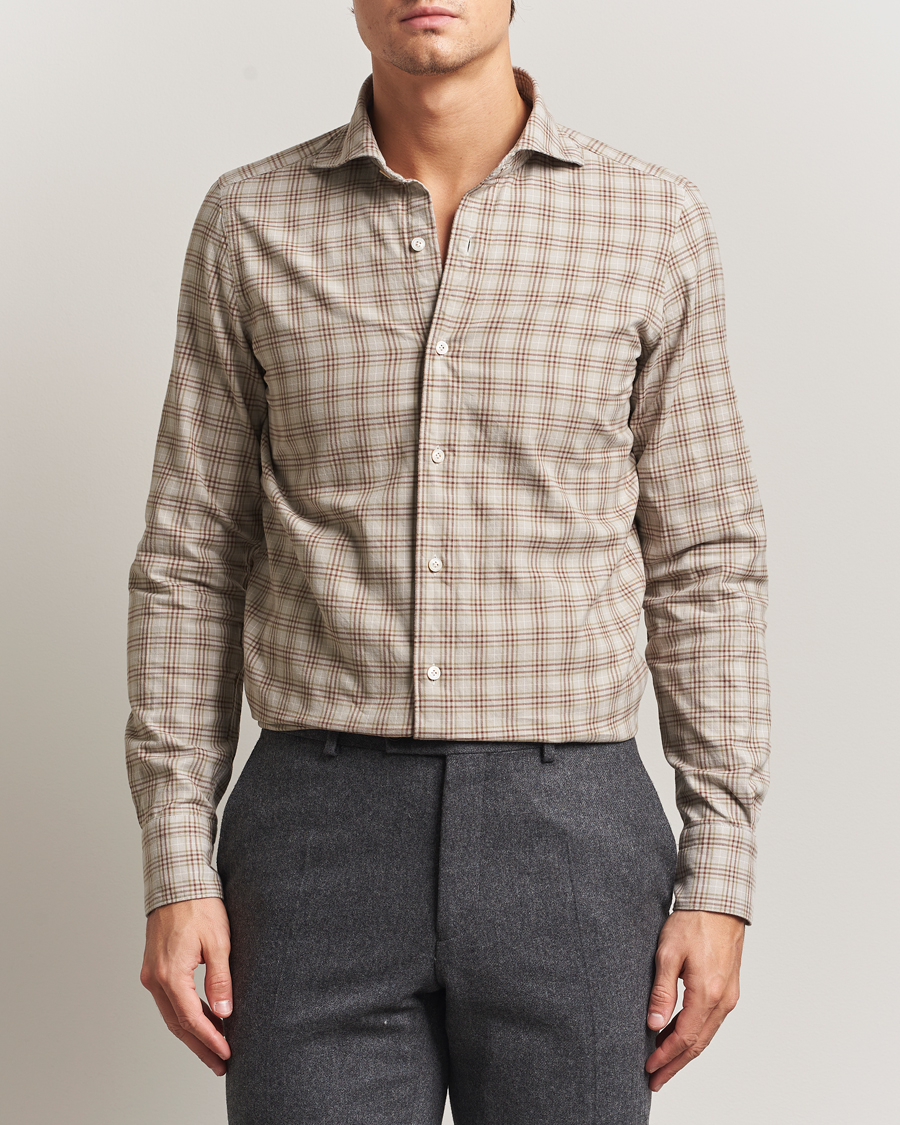 Men | Shirts | Finamore Napoli | Gaeta Flannel Sport Shirt Beige Check