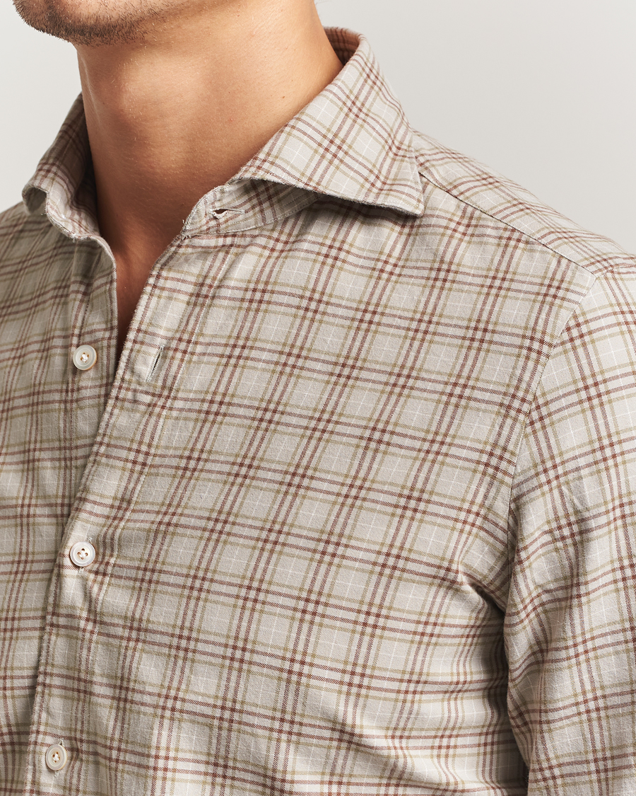 Men | Shirts | Finamore Napoli | Gaeta Flannel Sport Shirt Beige Check