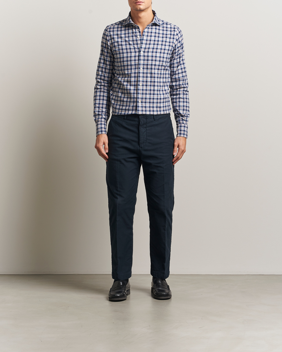 Men | Shirts | Finamore Napoli | Gaeta Flannel Sport Shirt Navy Check
