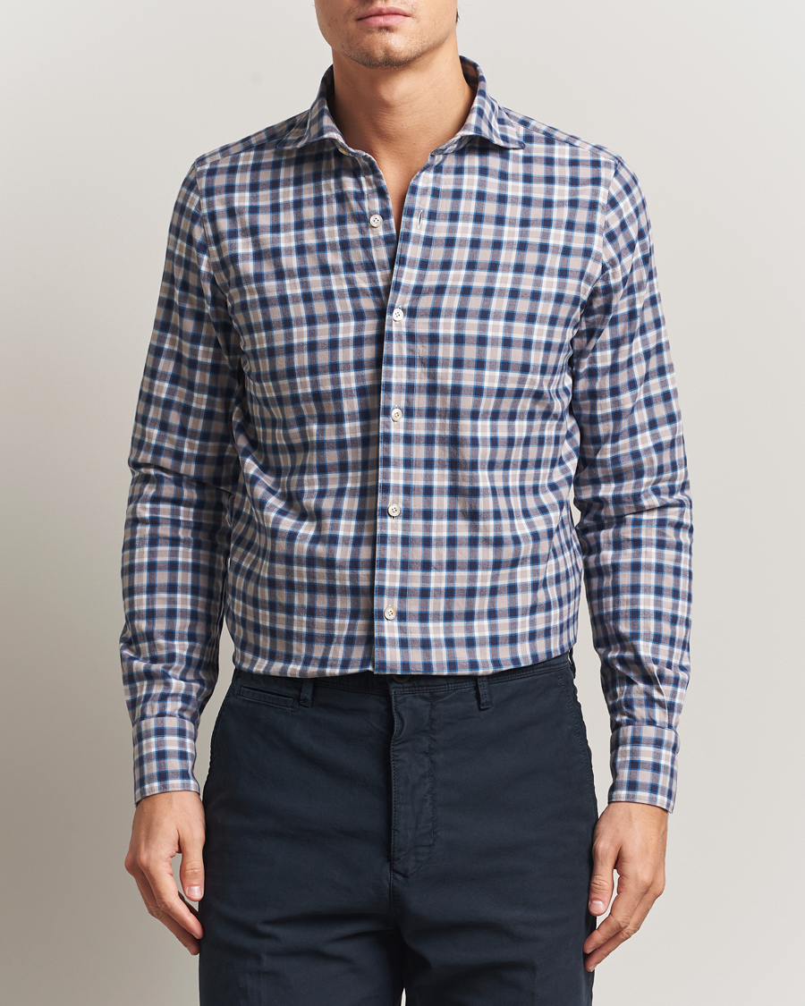 Men | Shirts | Finamore Napoli | Gaeta Flannel Sport Shirt Navy Check
