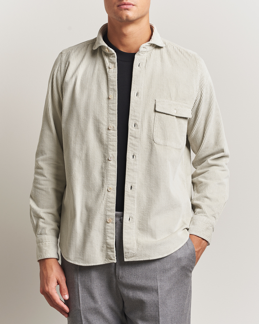 Men | Shirts | Finamore Napoli | Garment Dyed Corduroy Overshirt Beige
