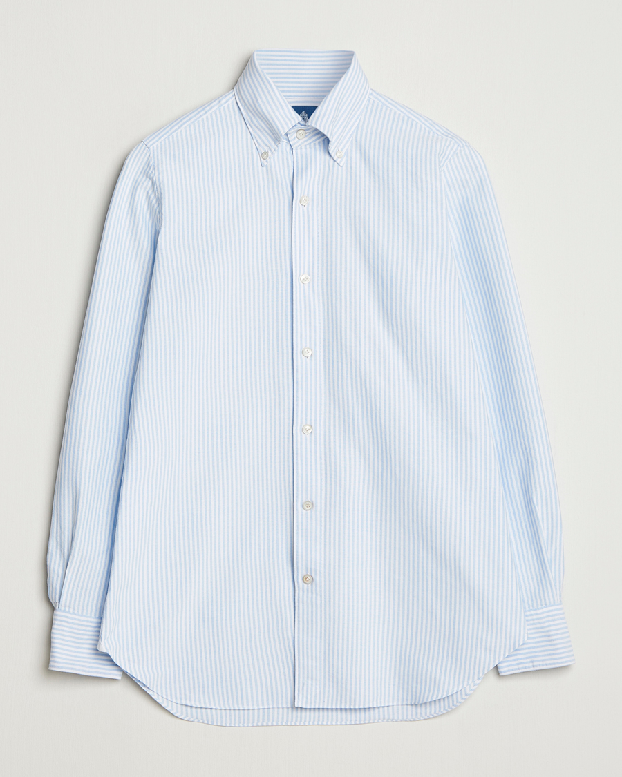 Men | Shirts | Finamore Napoli | Gaeta Oxford Button Down Shirt Light Blue Stripe