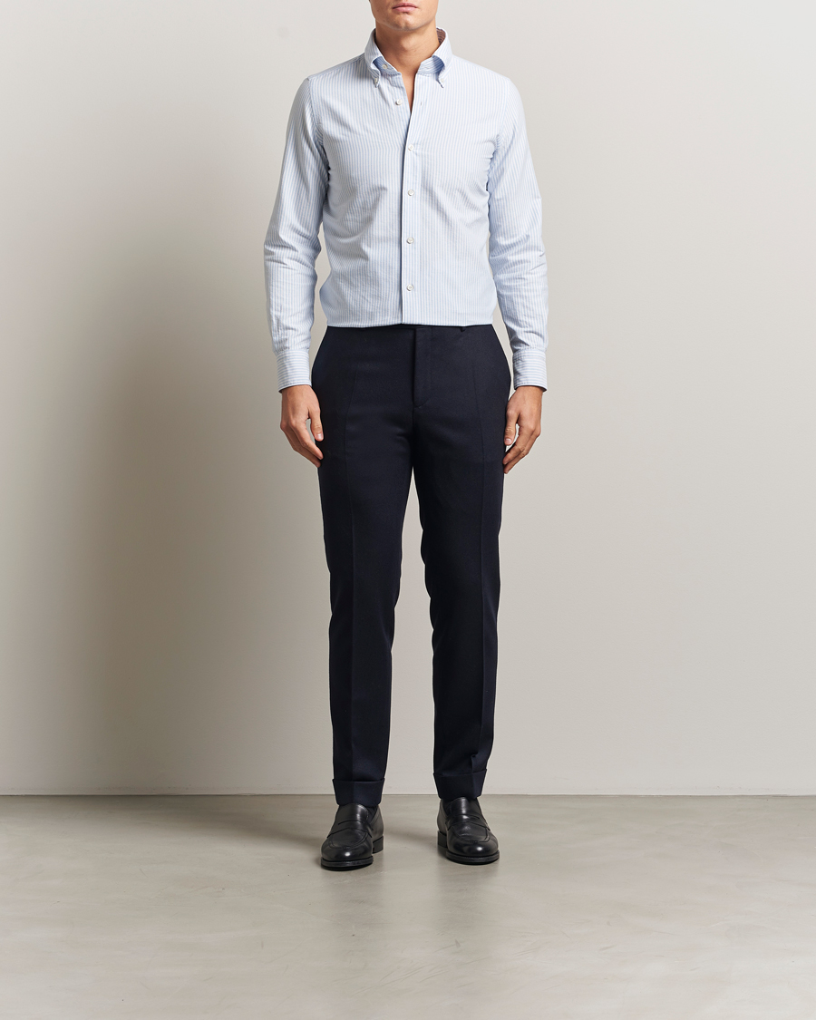 Men | Shirts | Finamore Napoli | Gaeta Oxford Button Down Shirt Light Blue Stripe