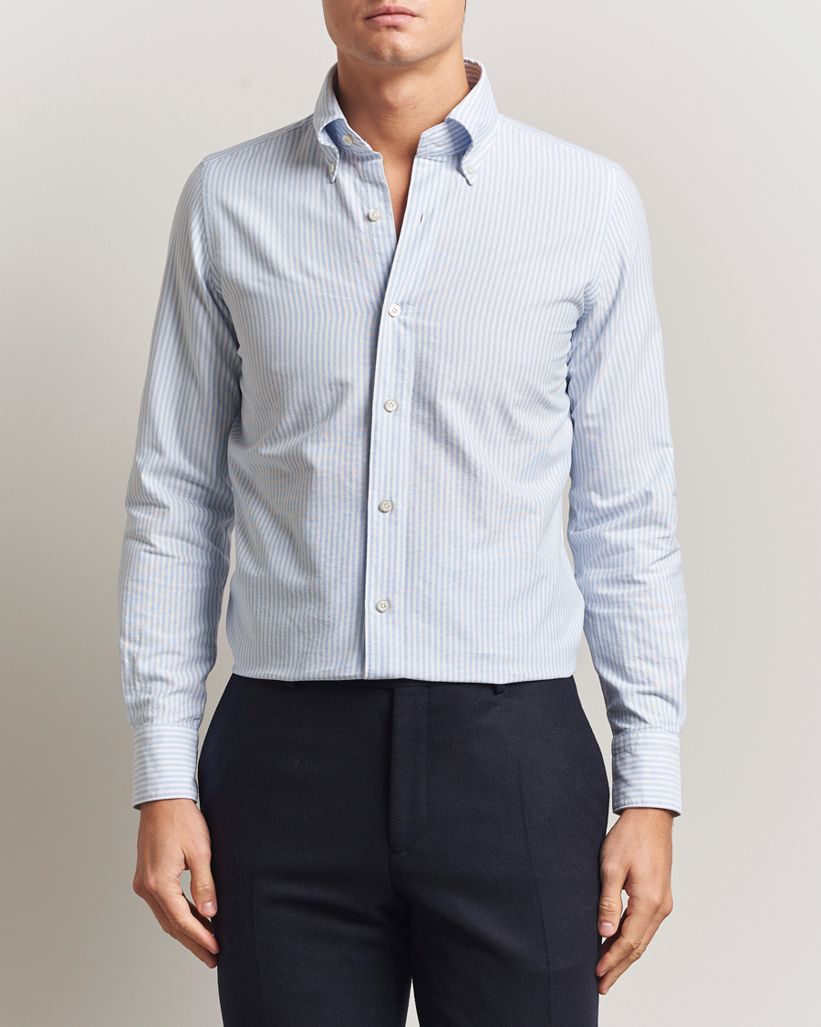 Men | Shirts | Finamore Napoli | Gaeta Oxford Button Down Shirt Light Blue Stripe