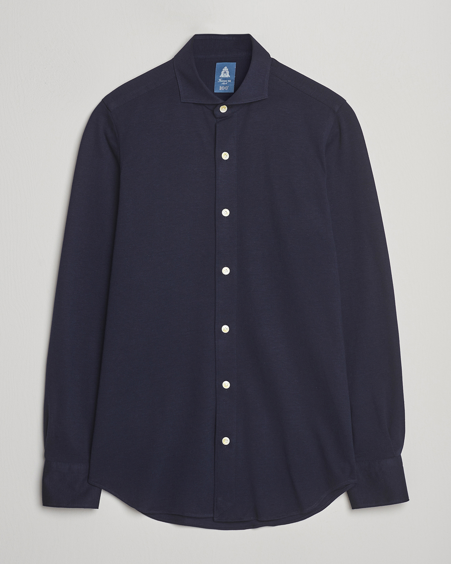 Men | Shirts | Finamore Napoli | Cotton/Cashmere Jersey Polo Navy