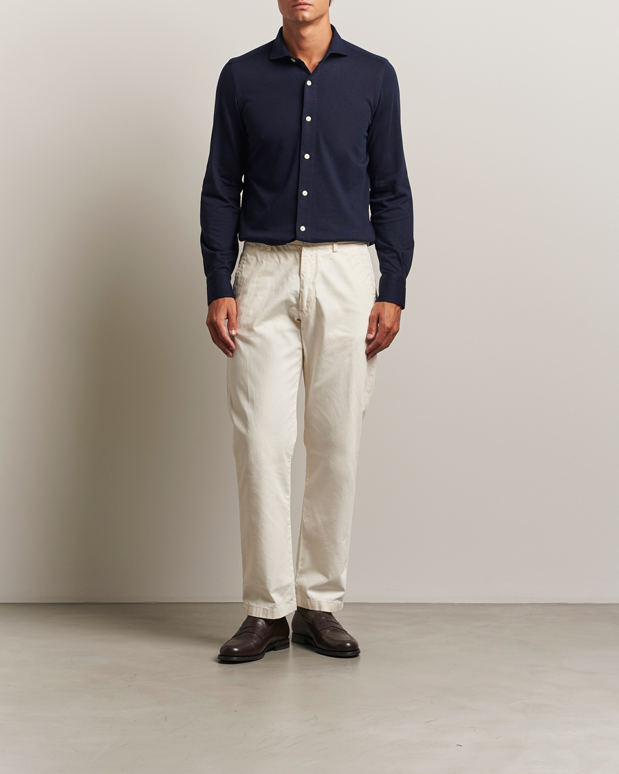 Men | Shirts | Finamore Napoli | Cotton/Cashmere Jersey Polo Navy