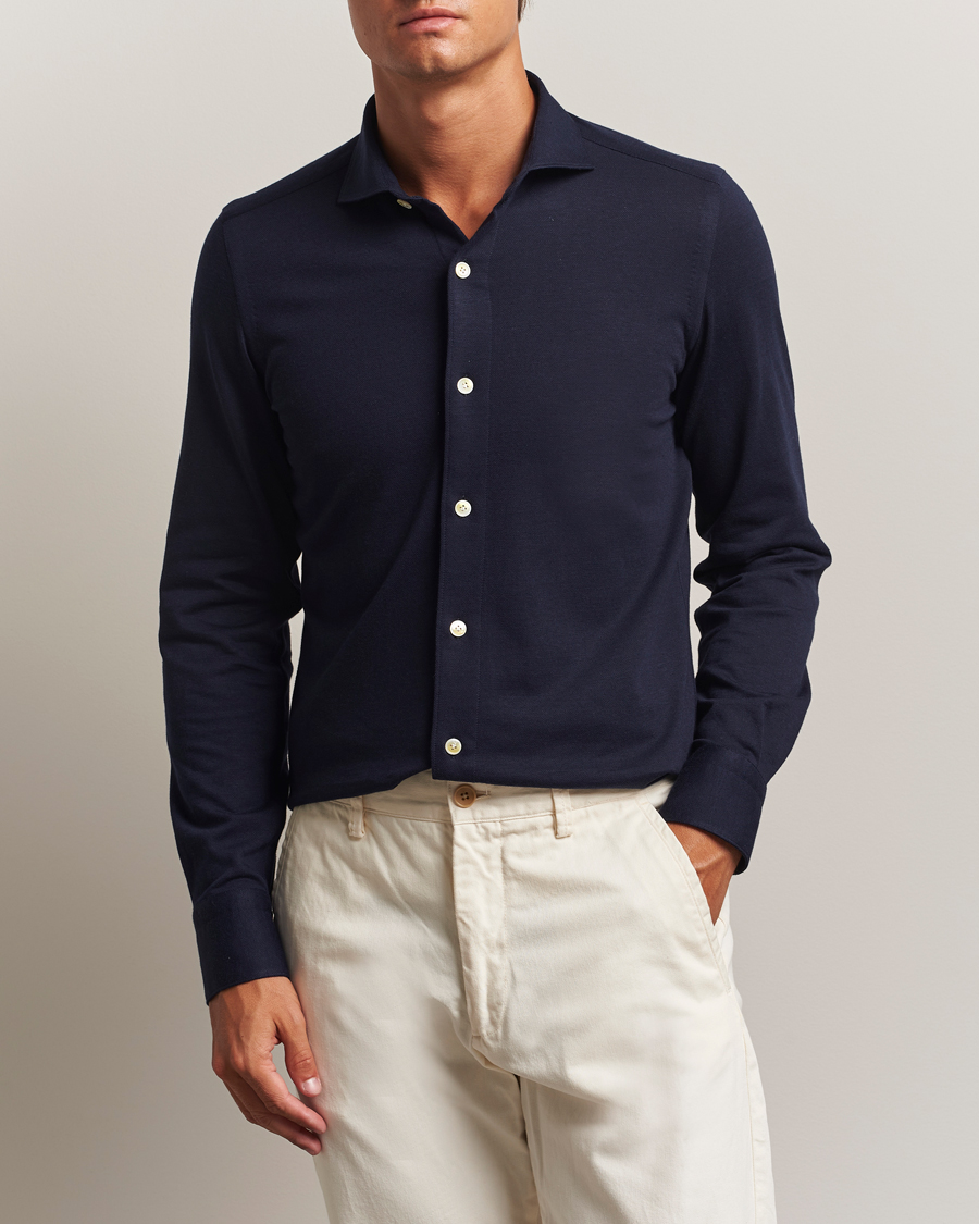 Men | Shirts | Finamore Napoli | Cotton/Cashmere Jersey Polo Navy